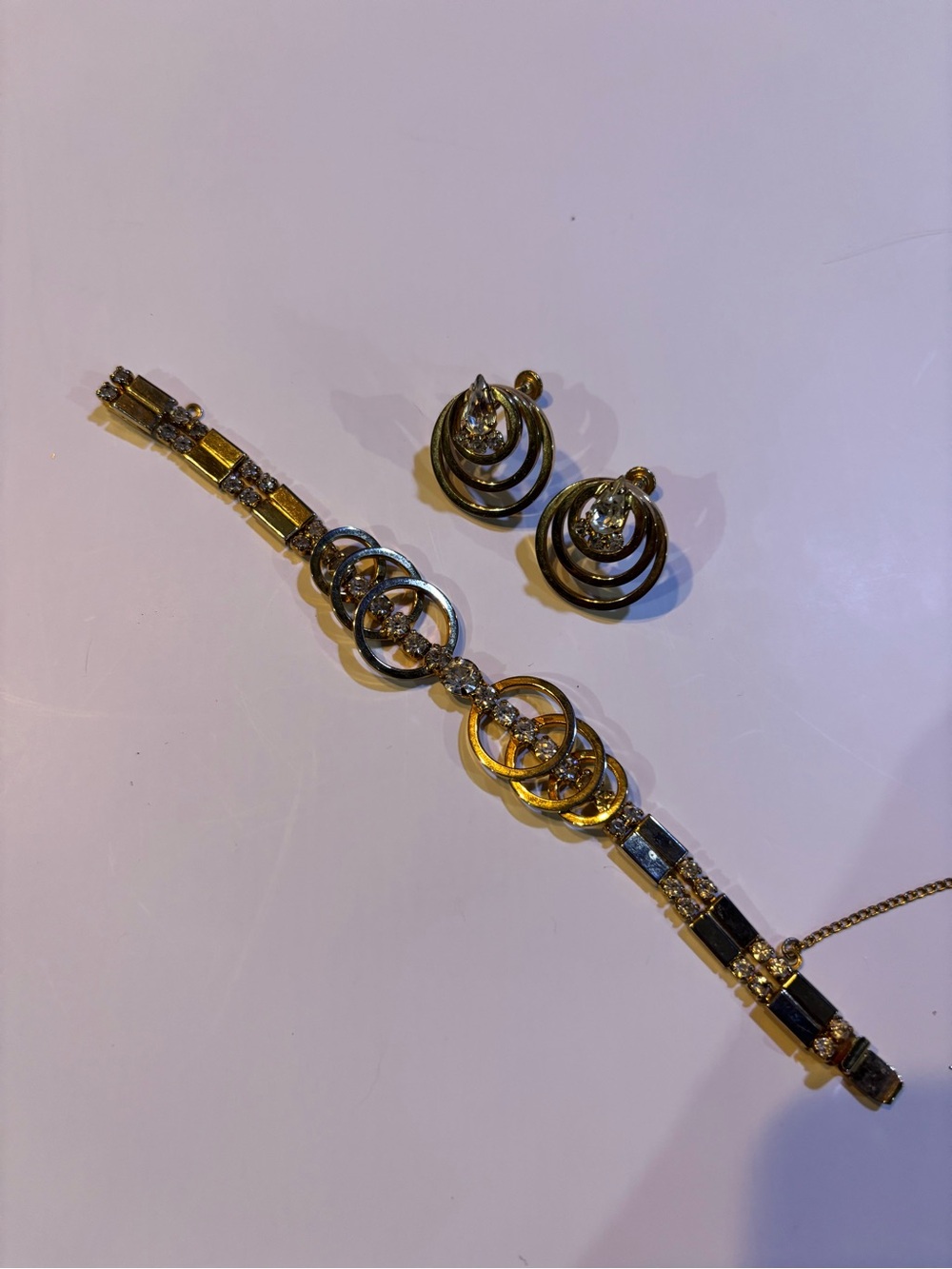 Elegant Gold and Silver Tone Circle Bracelet and Earrings Set